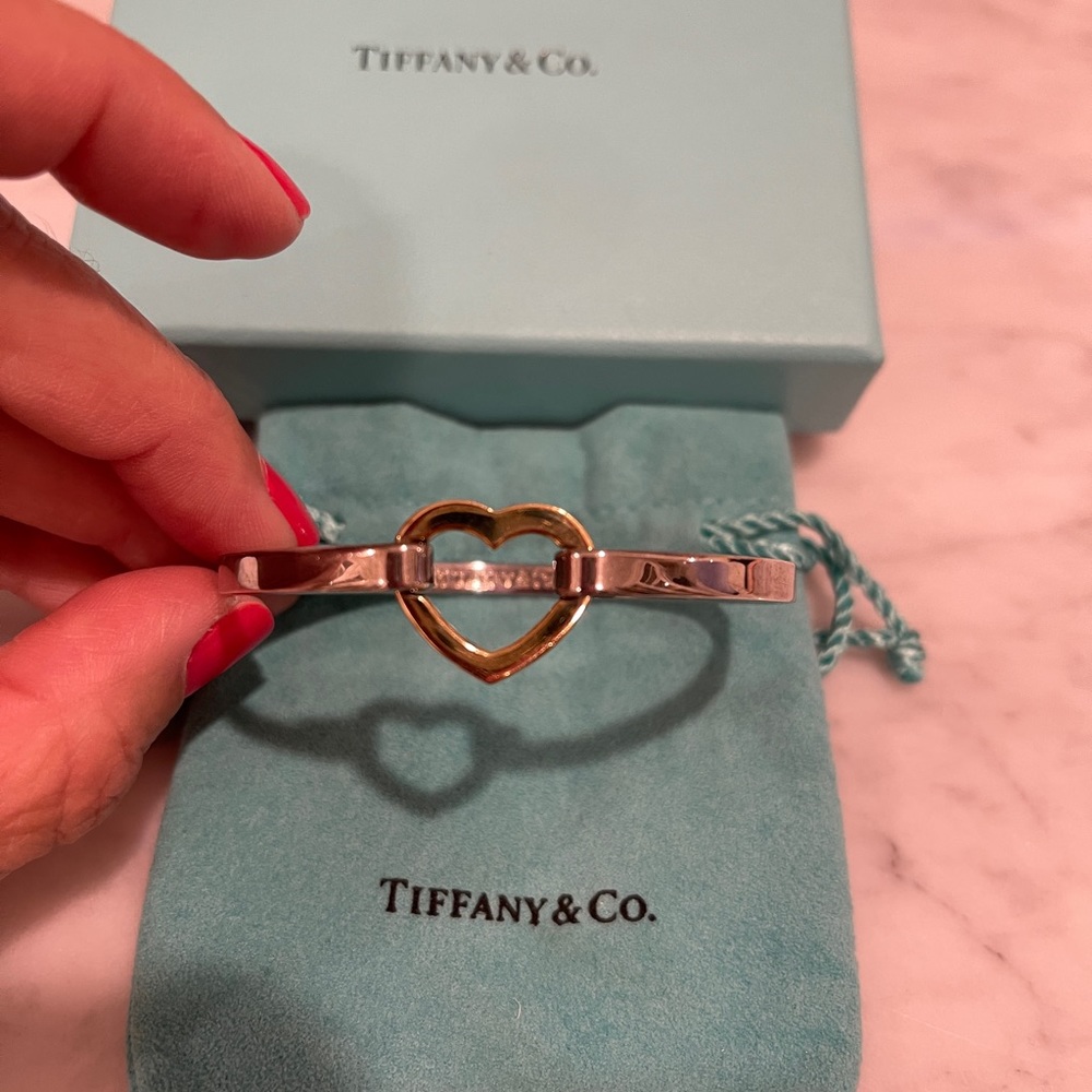 Tiffany silver and gold heart bangle
